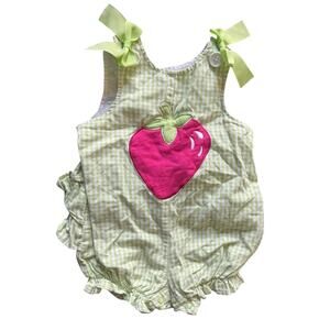 Starting Out Baby Girl Strawberry Bubble Romper Green Gingham 12M